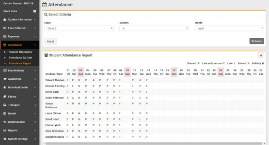 website design & development attendance report